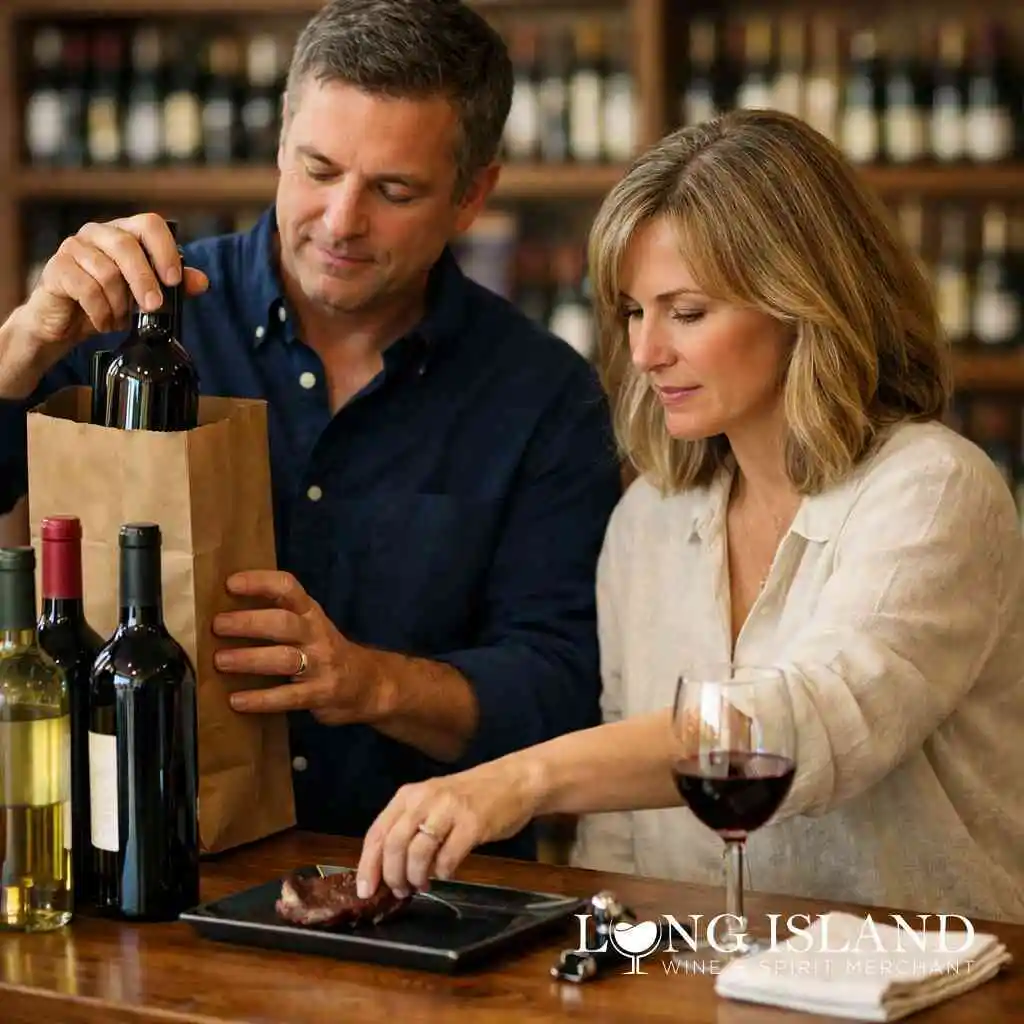 What to pour with mushroom sauce and red wine on a quiet night in Commack — Liquor Store Open